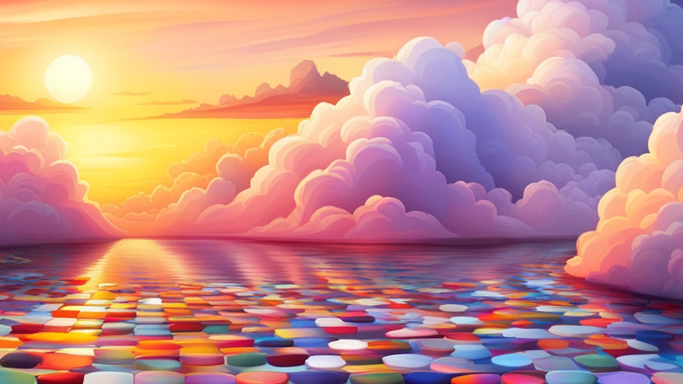 a colorful cloud over water, authors of Exploras,