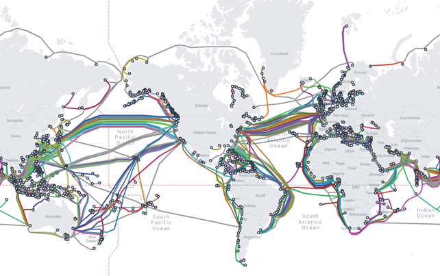 Global network of submarine internet cables